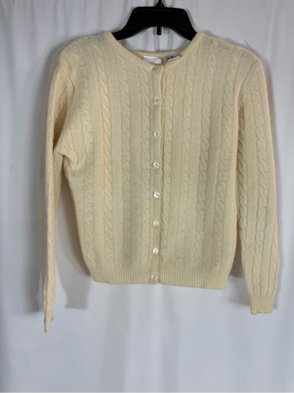 Katherine Bishop Classic Cable Knit Cream Button-Front Women's Sweater Sz:PS